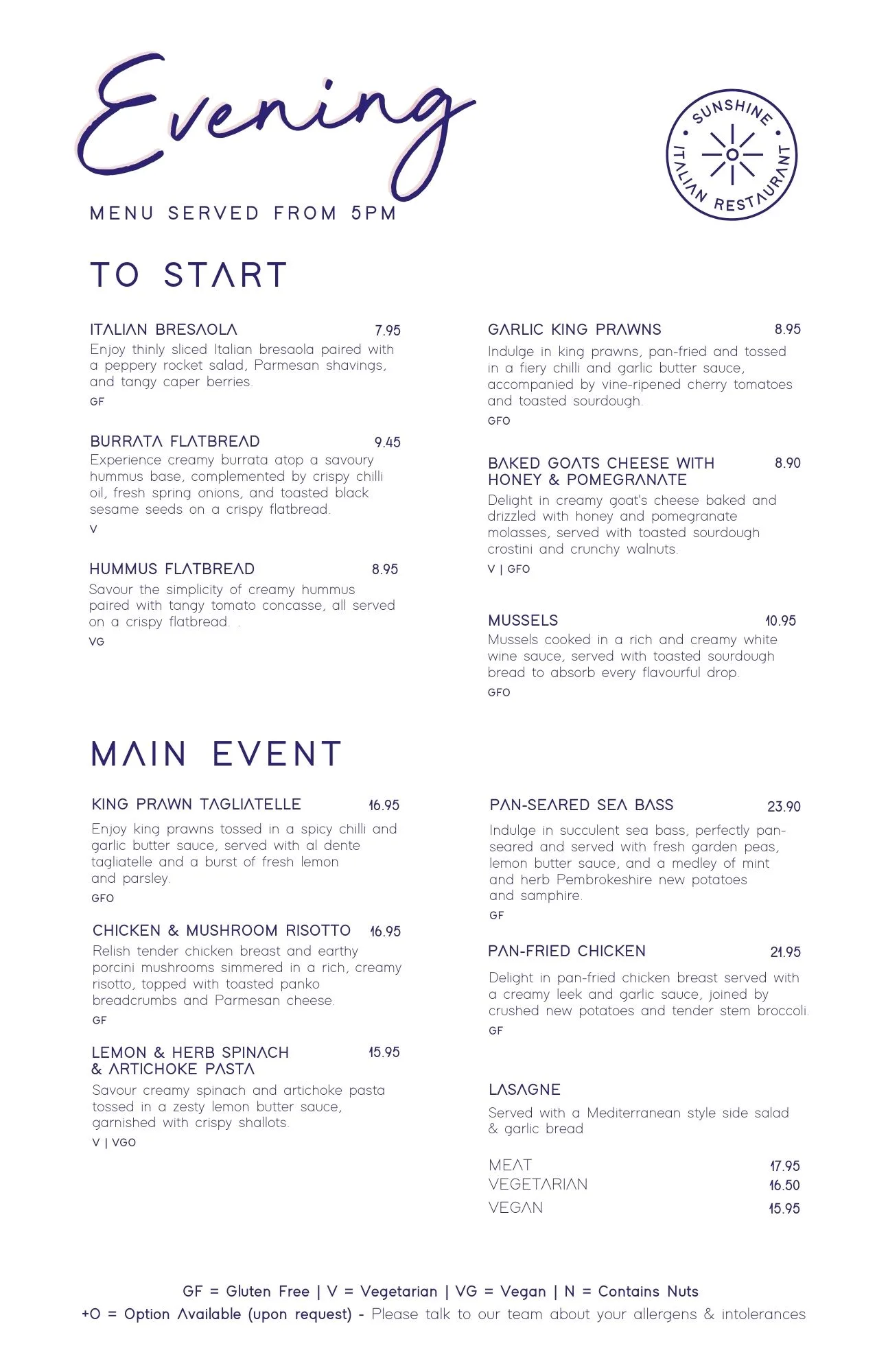 New Menus